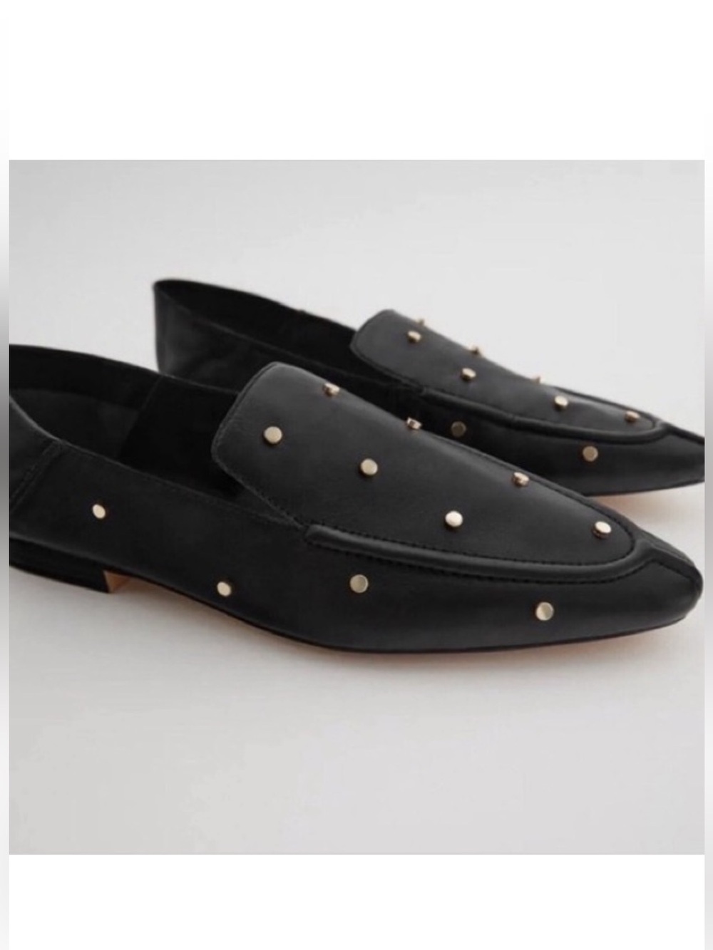 ZARA 100% LEATHER STUDDED FLAT LOAFERS / MULES
